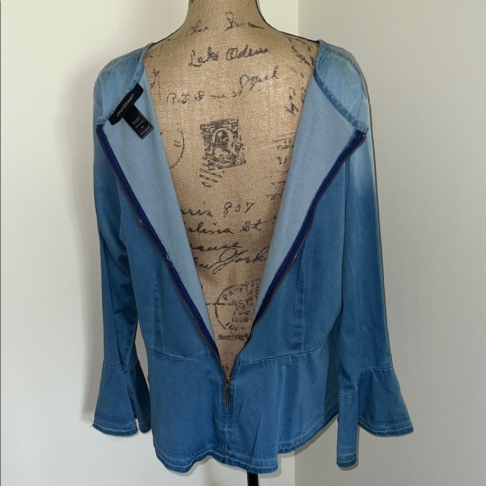 Ashley Stewart Peplum Blue Denim Blouse - Picture 6 of 7